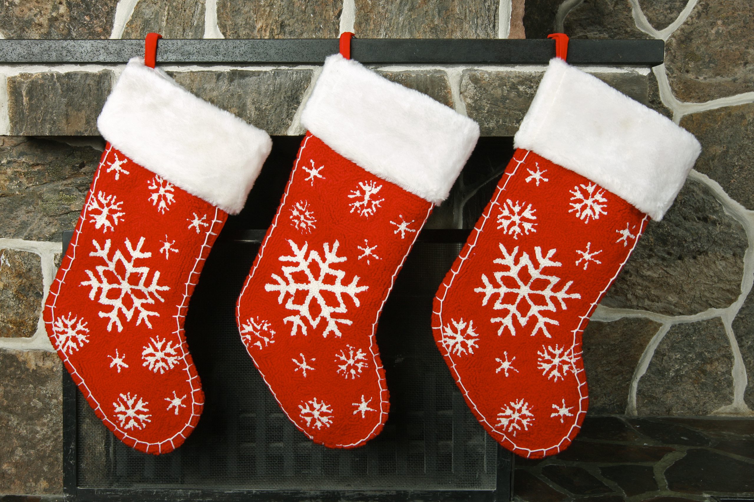 Christmas stockings on fireplace mantel